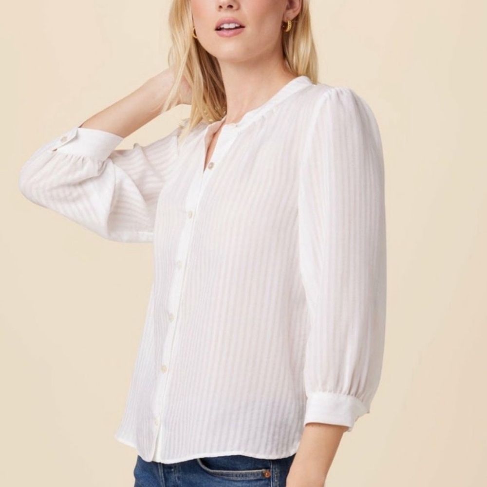NWT - Amour Vert Charlotte 3/4 Sleeve‎ Tencel Blouse - White - Size S